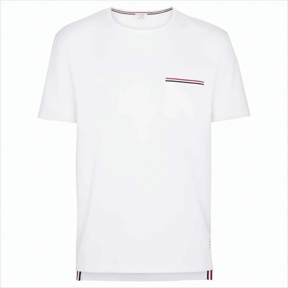 THOM BROWNE Short-Sleeved T-Shirt with Striped Pocket Detail